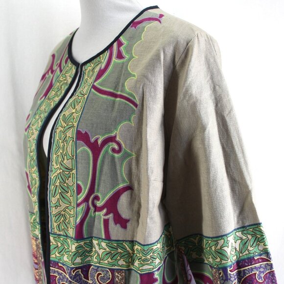 Peck & Peck Blazer Jacket Womens Size L Tan Print Open Front Linen Blend - Picture 4 of 7